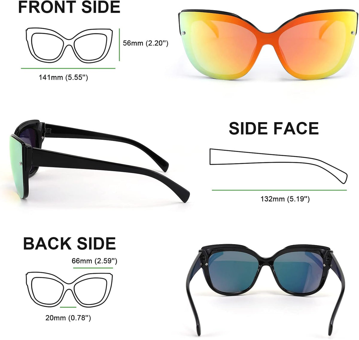 ÉÌƷͼƬ 21 | B09LTWN7GK | FEISEDY Cat Eye Sunglasses Polarized for Women Men£¬Rimless Mirrored Sunglasses, Oversized, Trendy Retro Sun Glasses B2796
