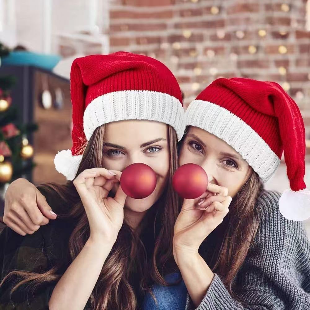商品图片 10 | B0FWRJTSBJ | Santa Hats Adult & Kids, Christmas Hat with Pom Pom - Stretchy Knit Beanie, Soft Warm Acrylic Winter Hat for Xmas Party