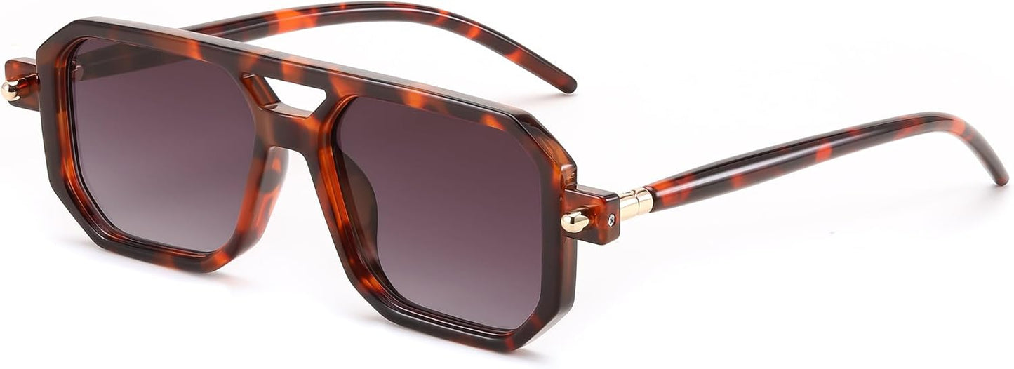 018 Brown Tortoise Frame & Gradient Grey Purple Lens / 52 Millimeters | B0CYL8TSHC | FEISEDY Vintage Square 70s Flat Aviator Sunglasses Women Men Classic Retro Stylish Frame UV400 Sunglasses B2622