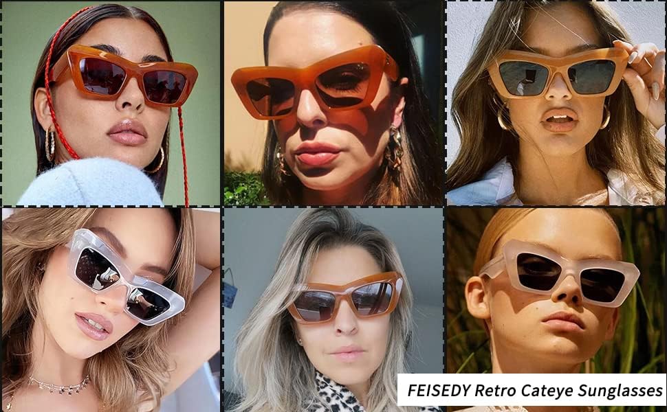 商品图片 3 | B09TFBWQ5G | FEISEDY Retro Square Cat Eye Sunglasses Jelly Colored Women Men 90s B2902
