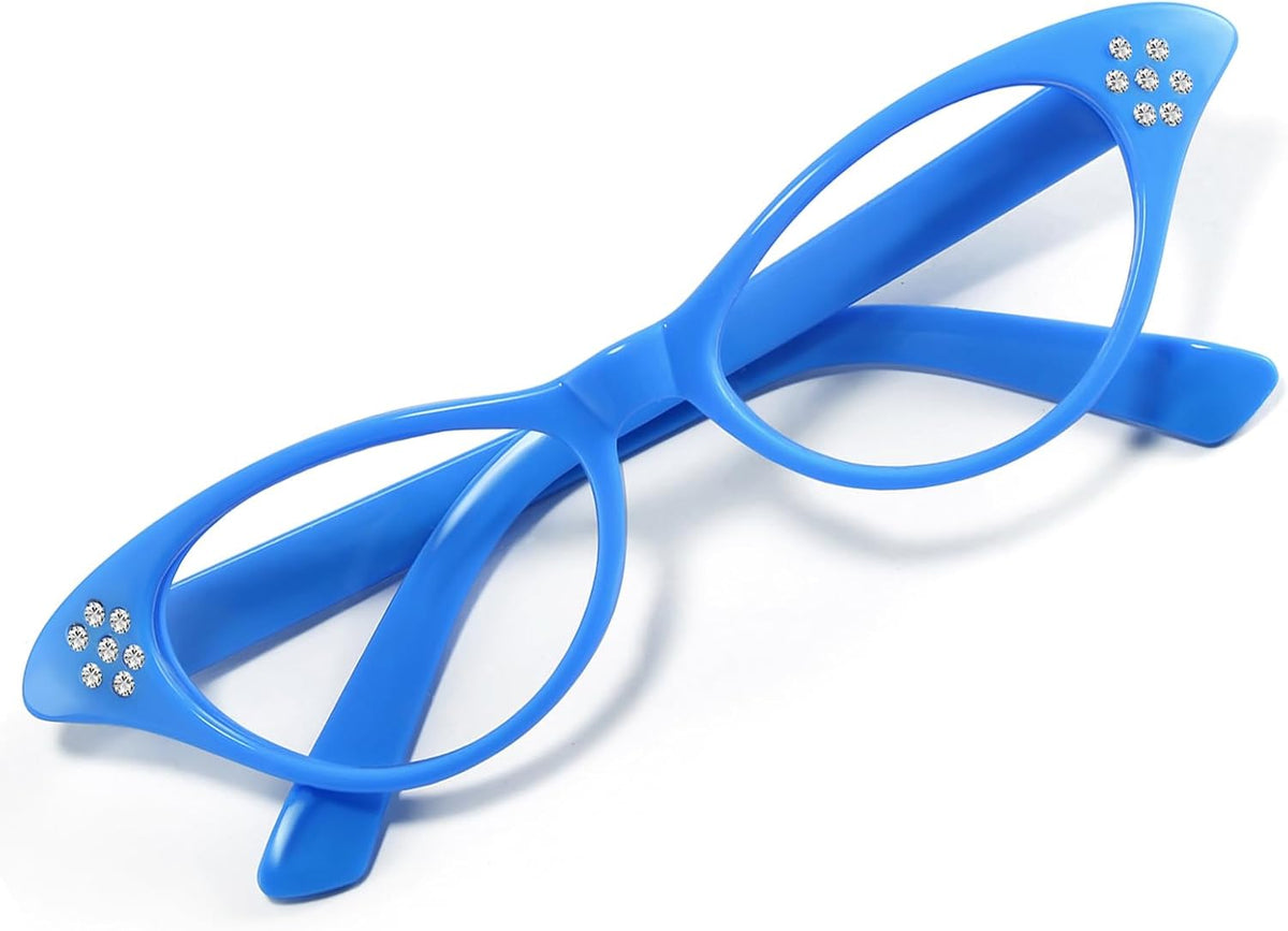Blue / 53 Millimeters | B09M8GDX13 | FEISEDY Rhinestone Cat Eye Sunglasses for Women 50s 60s Party Style B2848