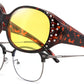 Tortoise/Yellow / 61 Millimeters | B0GRVF7PH6 | FEISEDY Women's Polarized Wrap-Around Fit Over Sunglasses with Rhinestones, Anti-Glare Driving Sun Glasses B0362