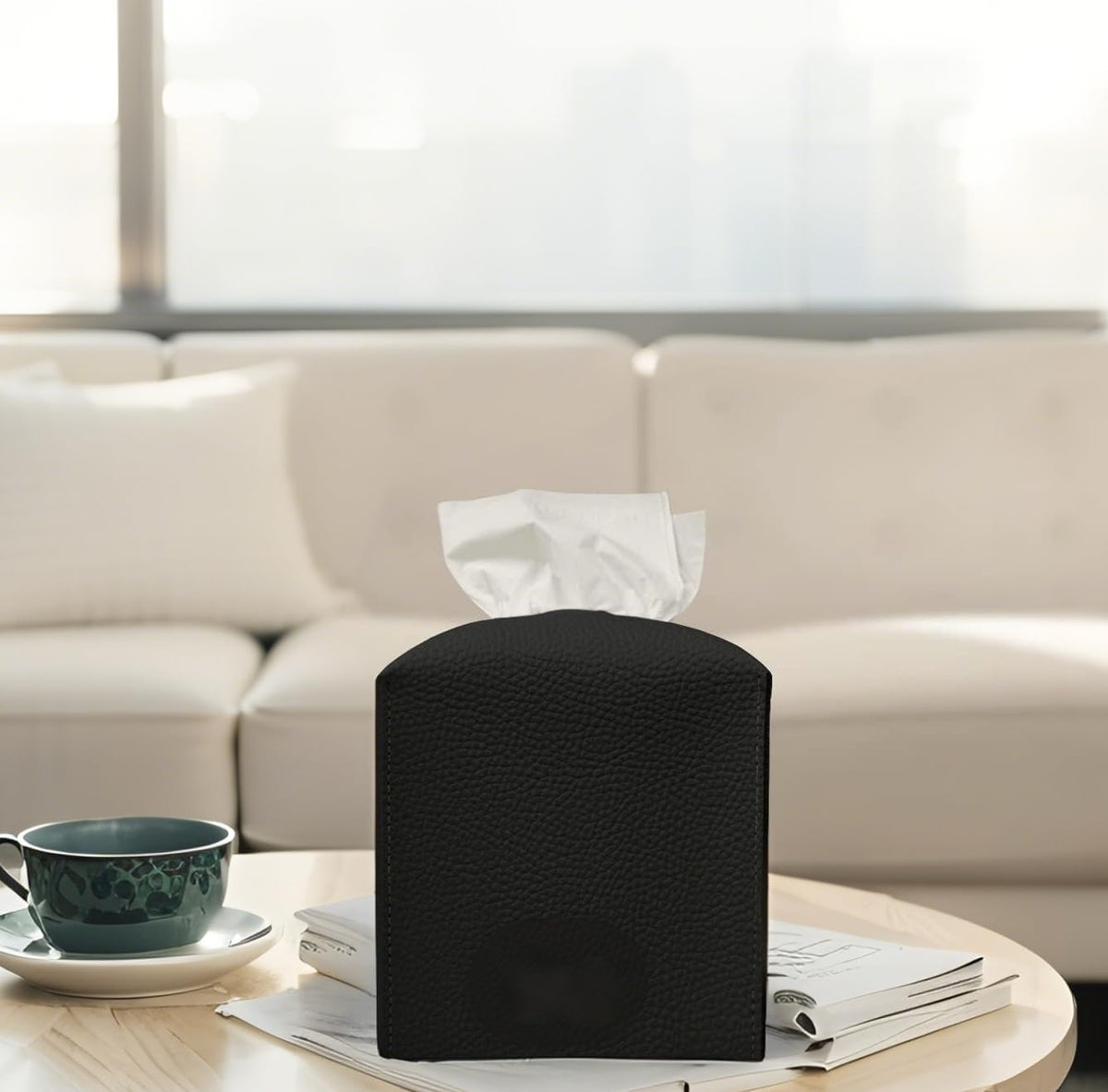 Black | B0DQ7ZHNK7 | Square Tissue Box Cover Holder, PU Decorative Tissue Organizer for Tabletop, Bathroom, Car, Office