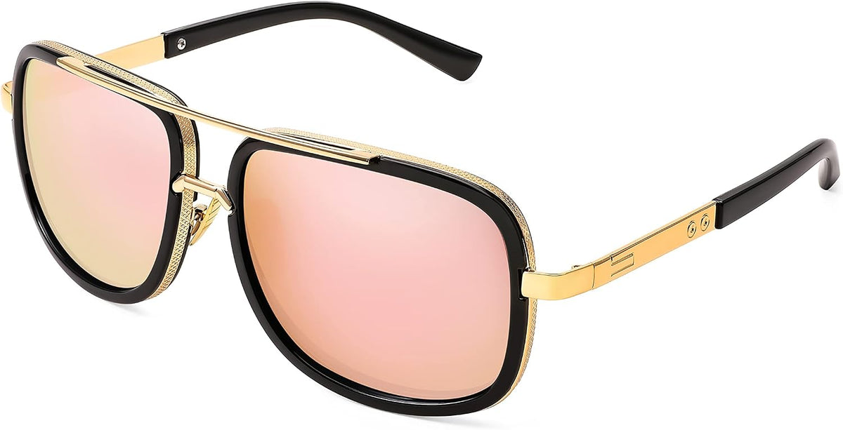 006 Gold Frame/Pink Mirrored Lens / 57 Millimeters | B0B67ZKDQQ | FEISEDY Retro Trendy Aviator Sunglasses Women Men Classic Vintage Square Sunglasses 70s Large Metal Shades B2321