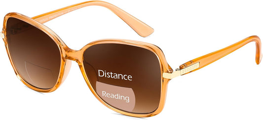 FEISEDY Women Bifocal Sunglasses Reader UV400 Protection B0351 | Butterfly Sun Reader, Fashion Outdoor Reading Glasses | WHITE Series - Champagne