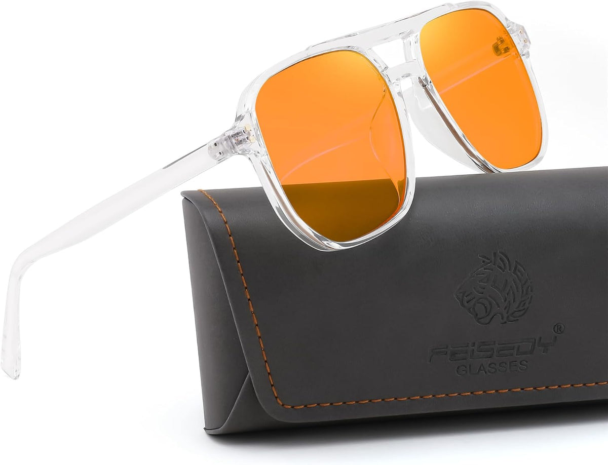 Transparent / Strengthen Protection-Orange Lens | B0F26613SB | FEISEDY Blue Light Glasses for Computer Gaming Anti Eyestrain Glasses G2835