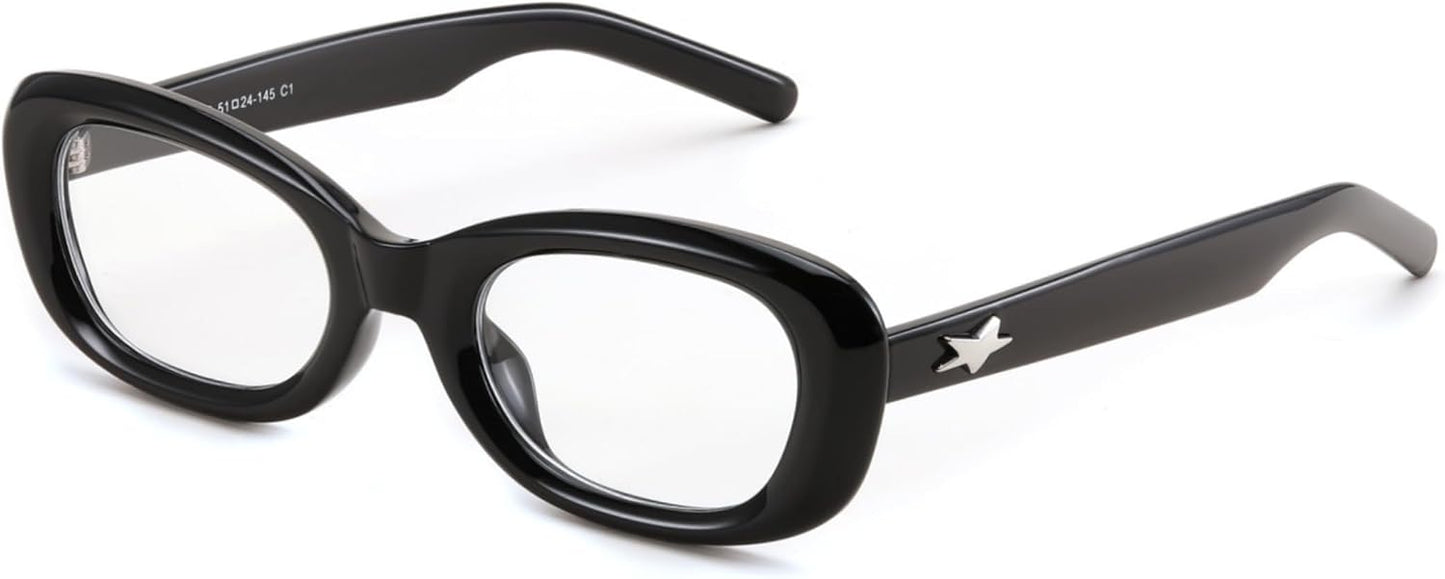 Black / 50 Millimeters | B0DD6YKJC4 | FEISEDY Retro Oval Blue Light Blocking Glasses for Women Nerd Fake Glasses Y2k Small Eyewear Frame B0229