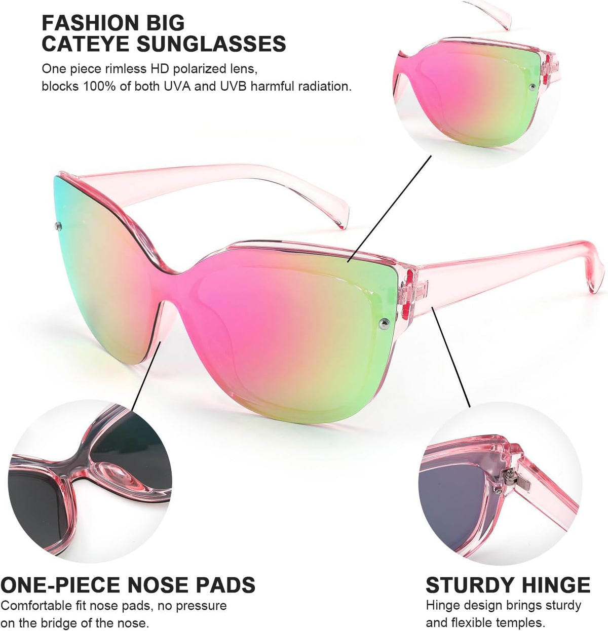 ÉÌƷͼƬ 5 | B09LTWN7GK | FEISEDY Cat Eye Sunglasses Polarized for Women Men£¬Rimless Mirrored Sunglasses, Oversized, Trendy Retro Sun Glasses B2796