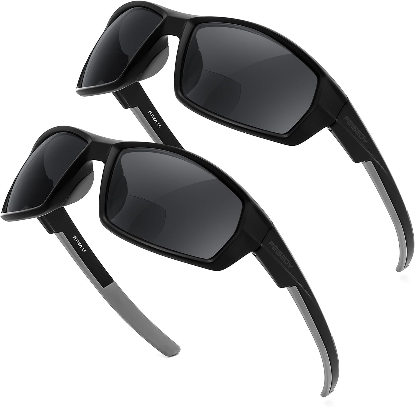 Black / 3.0 x | B0FGJ8D1Q6 | FEISEDY 2 Pack Bifocal Reader Sunglasses for Men Wrap Around Design Sun Readers Sports/Outdoor/Driving/Fishing B0303