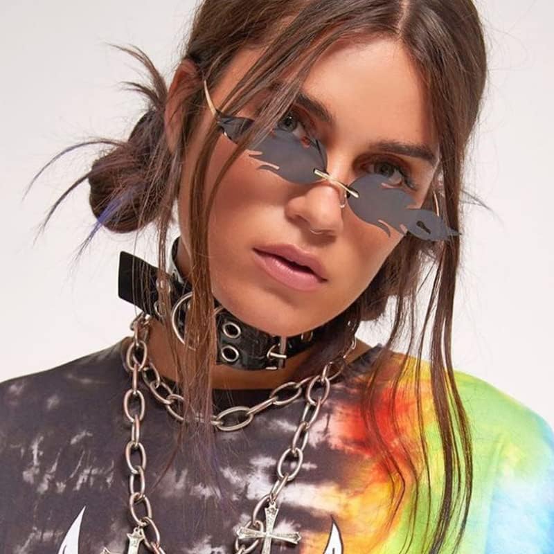ÉÌƷͼƬ 39 | B09JK7M3SQ | FEISEDY Fire Flame Sunglasses for Women Mirror Rimless Fire Shaped Novelty Sunglasses B2839