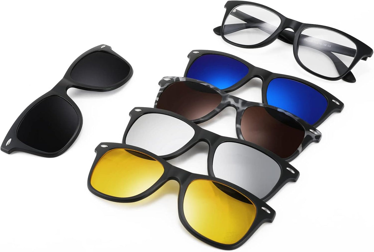 Square Frame With 5 Lenses / 52 Millimeters | B09QZQDX1Y | FEISEDY Magnetic Clip on Sunglasses TR90 Frame TAC 5pcs Replacement Lens Set Sunglasses for Men Women B2884