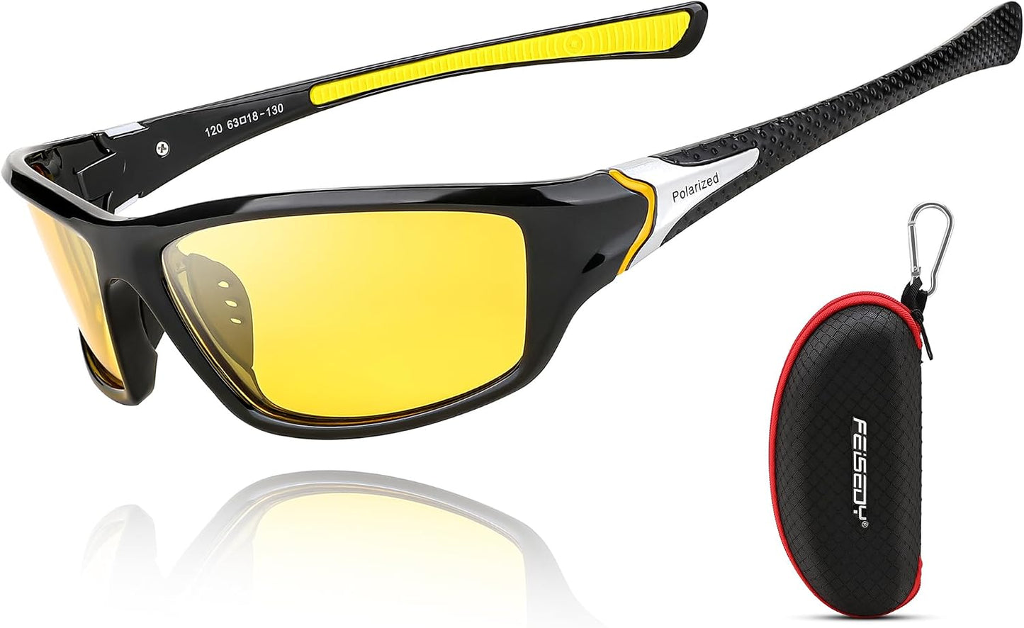 Yellow / 70 Millimeters | B08GKRC1YM | FEISEDY Classic Men Polarized Sports Sunglasses Night Driving Yellow Lenses Cycling Fishing Driving Glasses B2674
