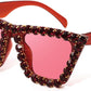 Red / 52 Millimeters | B09V7X1XQ8 | FEISEDY Women Crystal Square Cat Eye Sunglasses Sparkling Trendy Retro Cateye Sunglasses B2898