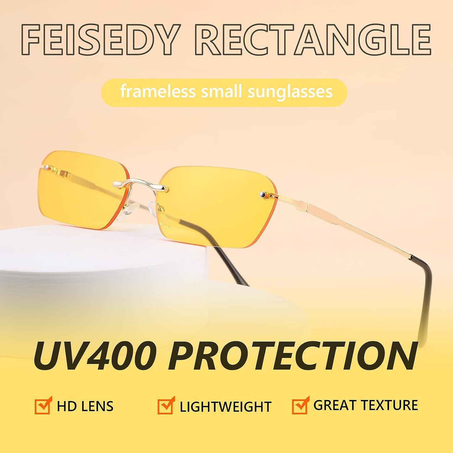 商品图片 31 | B0CY2Q4VW1 | FEISEDY Rimless Sunglasses Y2K Retro Small Narrow Rectangle Shades B2643