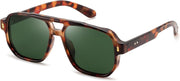 Leopard Frame & Green Lens / 54 Millimeters | B0H7B4PY5T | FEISEDY Retro Aviator Square Polarized Sunglasses Women Men Trendy B0444