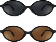 2pack(101 Black Frame & Grey+108 Black Frame & Tea) / 47 Millimeters | B0DYK1SR3N | FEISEDY Retro Oval Sunglasses for Women 90s Narrow Round Lightweight Shades Y2k Trendy Sunnies B1171