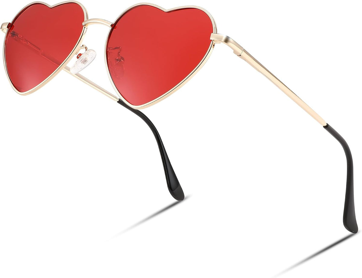 008 Gold Frame/Red Lens / 54 Millimeters | B0CF487ZQF | FEISEDY Polarized Heart Sunglasses Women Men Metal Frame Cute Lovely Glasses UV400 Protection B2375