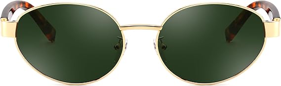 FEISEDY Sunglasses Men Women UV400 Protection Retro Trendy Classic Oval Small Metal Frame B0402
