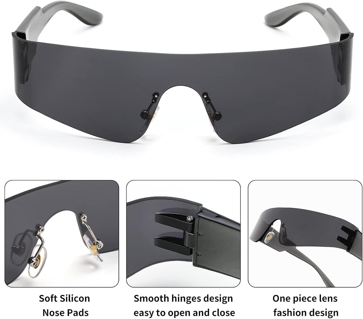 ÉÌƷͼƬ 13 | B0B1V45SXC | FEISEDY Y2K Futuristic Sunglasses Women Men Rimless One Piece Miorred B2927