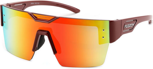 Wine Red Frame With Red Mirrored Lenses / 65 Millimeters | B0D4Y6RY37 | FEISEDY Sunglasses Men Women, Big Oversized Square Frame,UV400 Mirrored Sun Glasses, Cycling Driving Fishing Hiking B0064