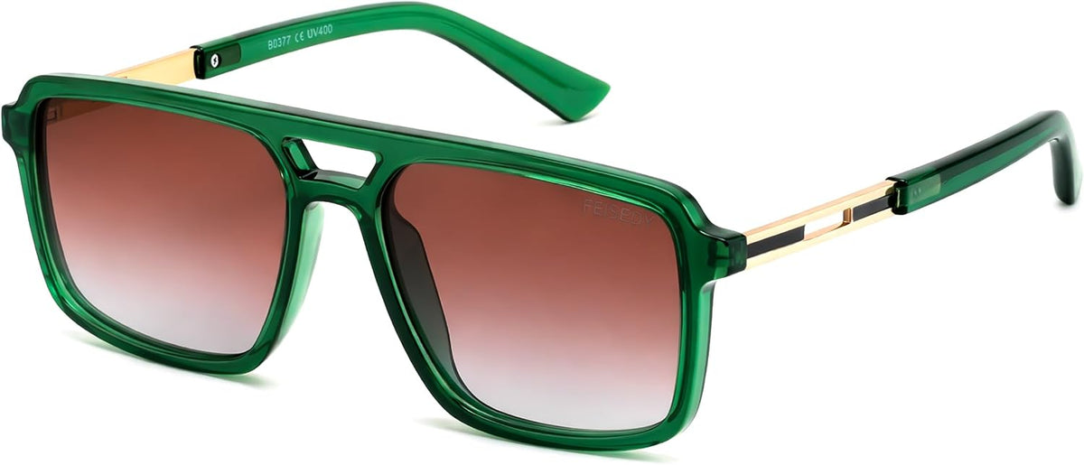 Transparent Green/Gradient Orange / 56 Millimeters | B0GLN96M66 | FEISEDY Retro Aviator Polarized Square Sunglasses for Men Women B0377