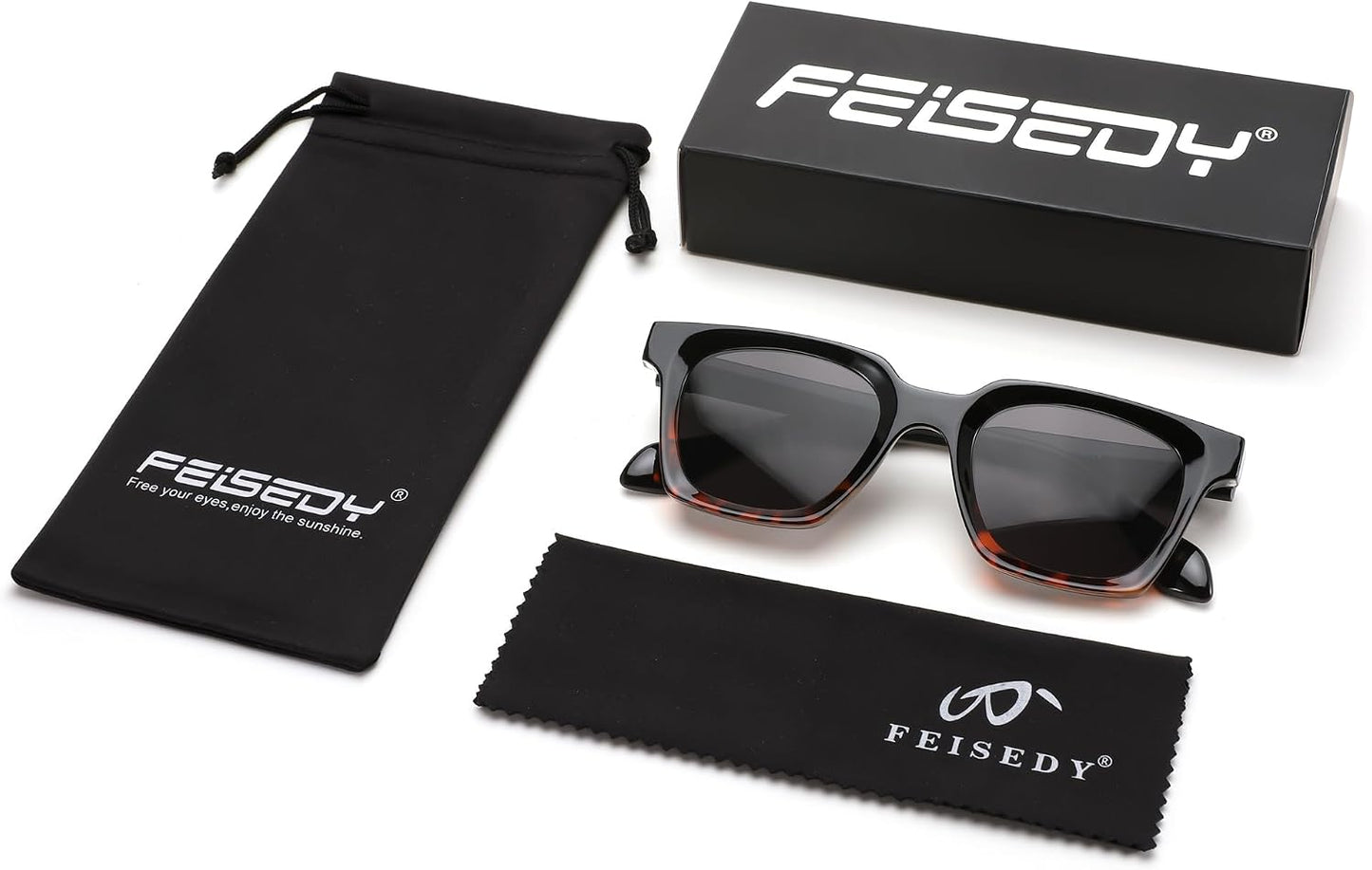 商品图片 14 | B0D7CC769X | FEISEDY Retro Square Sunglasses Women Men Trendy Rectangle Thick Frame Shades Classic Designer Sun Glasses B0198