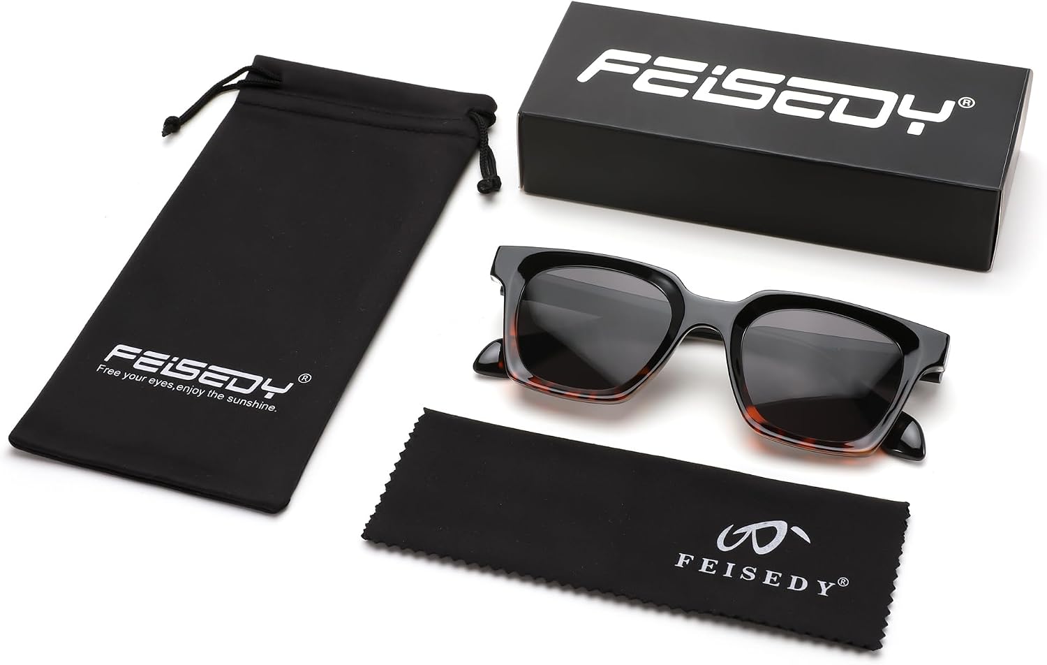 商品图片 14 | B0D7CC769X | FEISEDY Retro Square Sunglasses Women Men Trendy Rectangle Thick Frame Shades Classic Designer Sun Glasses B0198