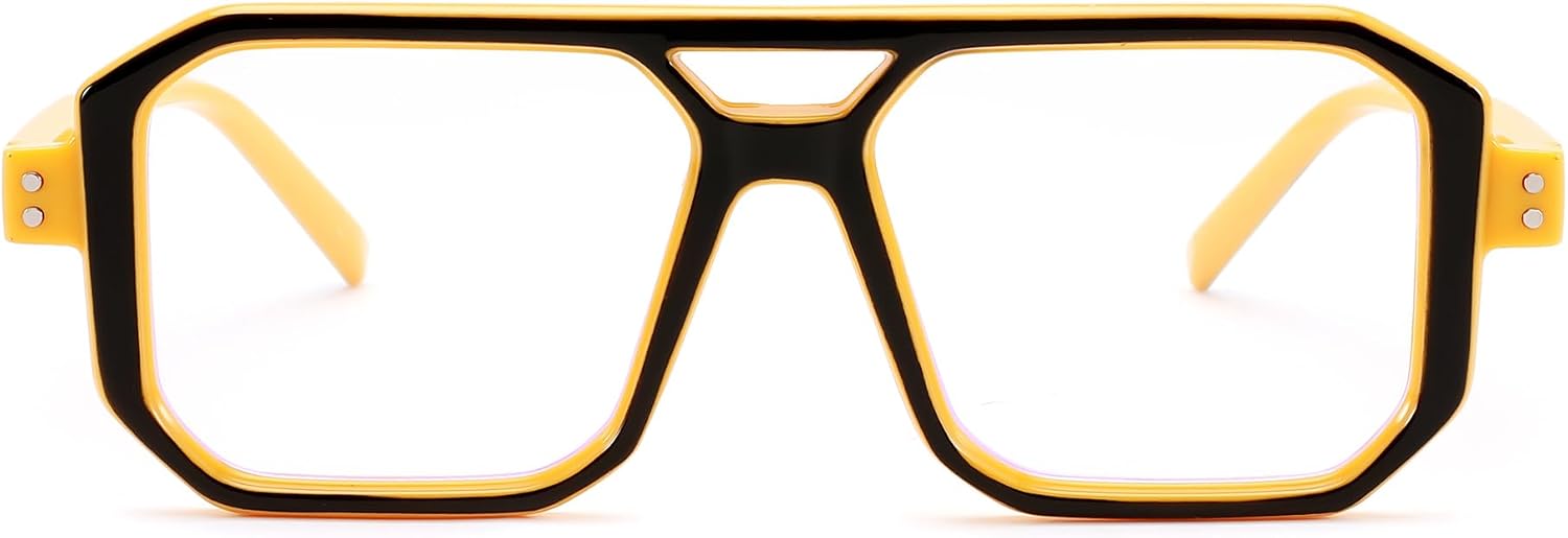 Black Yellow Frame / 50 Millimeters | B0D3PN4629 | FEISEDY Blue Light Blocking Glasses, Aviator Frame Computer Reading/Gaming/TV/Phones Glasses for Women Men B0165