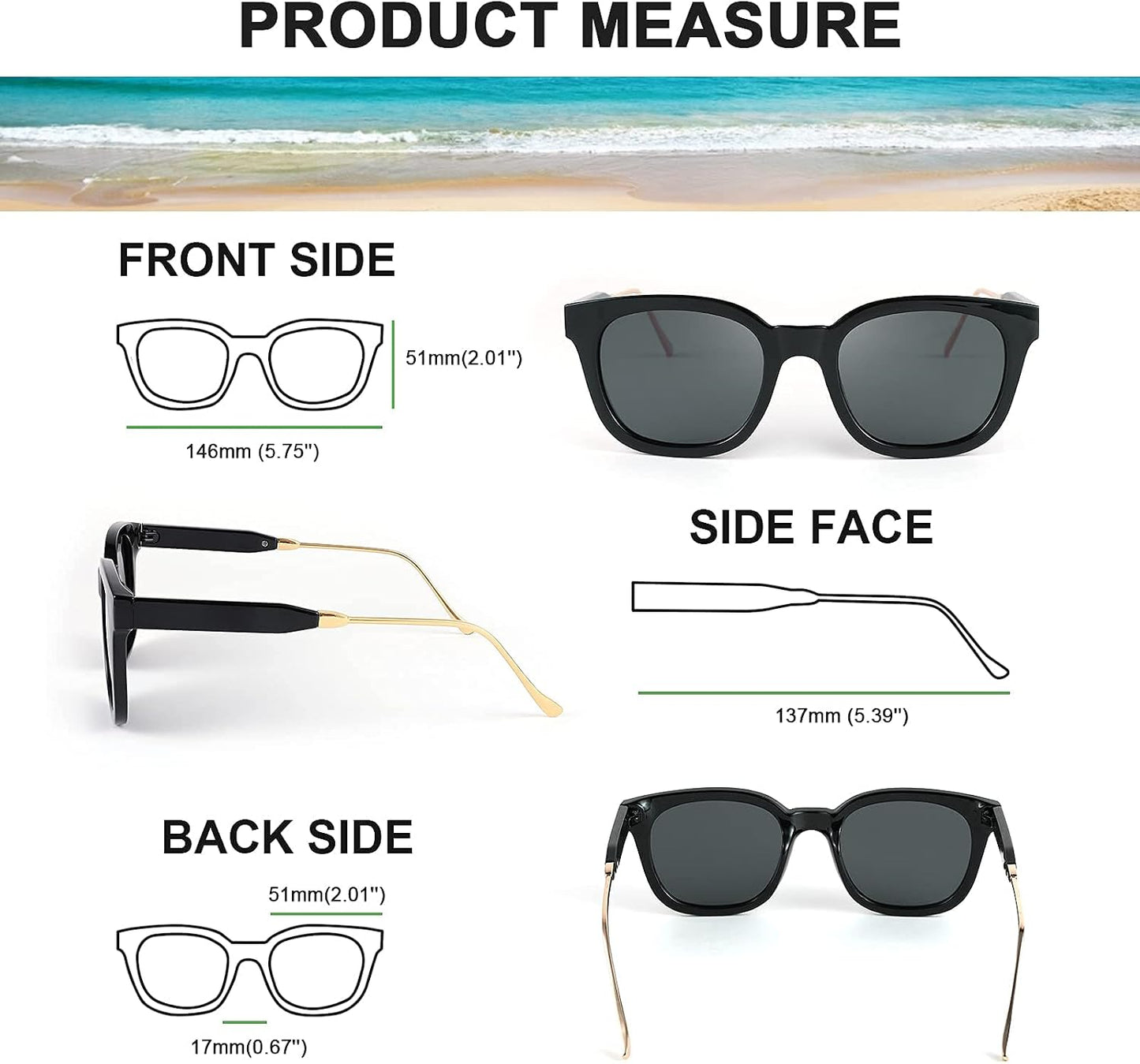 商品图片 19 | B08KXMJ9LV | FEISEDY Square Polarized Sunglasses Women Men Retro Trendy Shades UV400 Lenses B2624