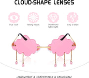 ÉÌƷͼƬ 28 | B09K7C4FB7 | FEISEDY Retro Dripping Cloud Shaped Tassel Sunglasses Rimless Women Funny Party Disco Eyewear B2834