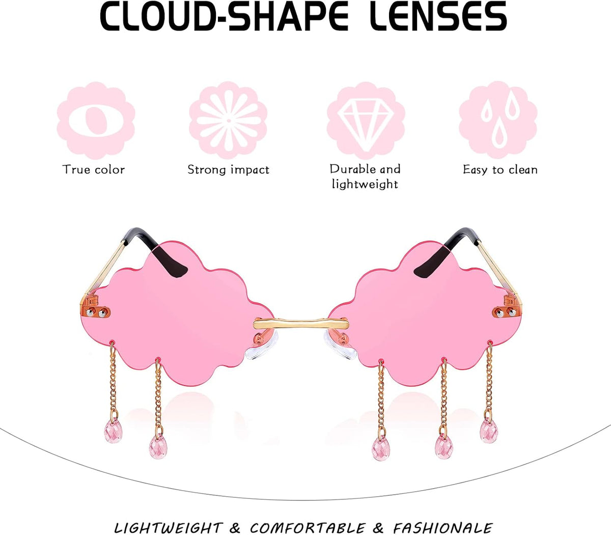 ÉÌƷͼƬ 28 | B09K7C4FB7 | FEISEDY Retro Dripping Cloud Shaped Tassel Sunglasses Rimless Women Funny Party Disco Eyewear B2834
