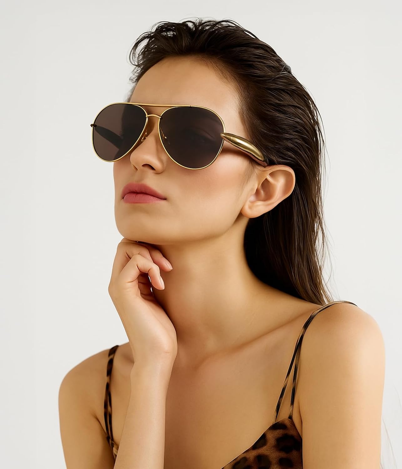 商品图片 8 | B0FKML2SSC | FEISEDY Oversized Aviator Sunglasses Women Men - Retro Gold Metal Chunky Frame, UV400 for Driving & Daily Wear B0311