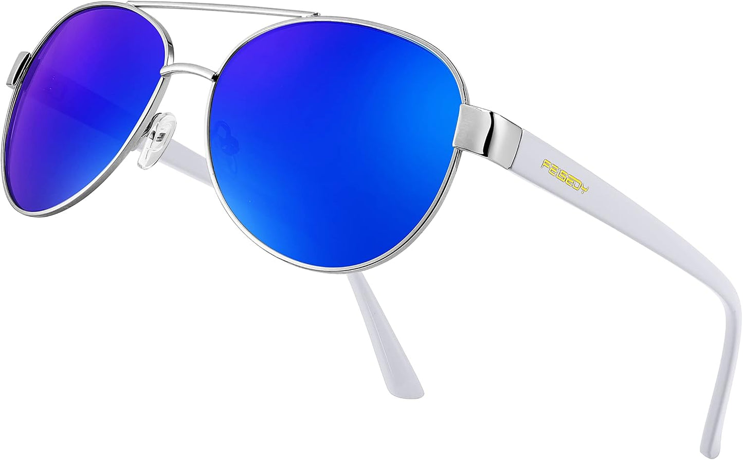 004 Sliver Frame/Blue Mirror Lenses / 60 Millimeters | B0BXXC6Y74 | FEISEDY Classic Aviator Sunglasses for Women Pilot Polarized Sunglasses Men UV400 Protection for Driving Fishing Golf B4109
