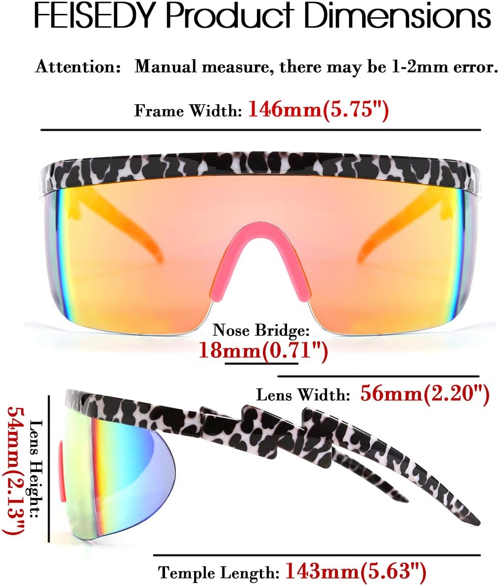 商品图片 39 | B096SD9GGG | FEISEDY Oversized Mirror Shield Sport 80s Sunglasses Ski Goggles Flat Top One Piece Futuristic Visor Women Men B2522