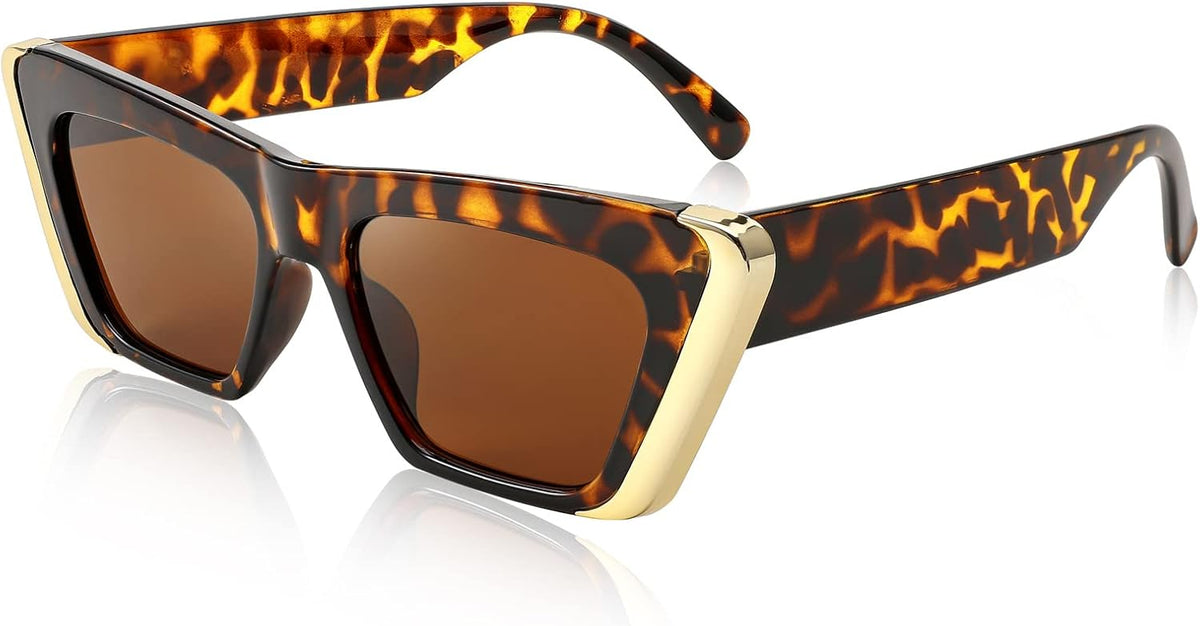 003 Leopard Frame/Tea Lens / 53 Millimeters | B0BFJ26HWQ | FEISEDY Retro Sunglasses for Women Men Vintage Cat Eye Fashion Metal Square 70s Frame Classic UV Protection Sun Glasses B2966
