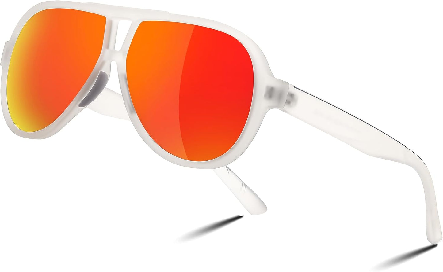 Polarized White Frame & Red Lens / 58 Millimeters | B0D421P4KY | FEISEDY Polarized Sunglasses, TAC HD Lens, TR-90 Frame Lightweight, Retro Sunglasses for Women Men UV400 Protection B0171