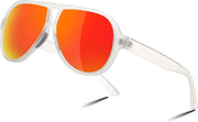 Polarized White Frame & Red Lens / 58 Millimeters | B0D421P4KY | FEISEDY Polarized Sunglasses, TAC HD Lens, TR-90 Frame Lightweight, Retro Sunglasses for Women Men UV400 Protection B0171