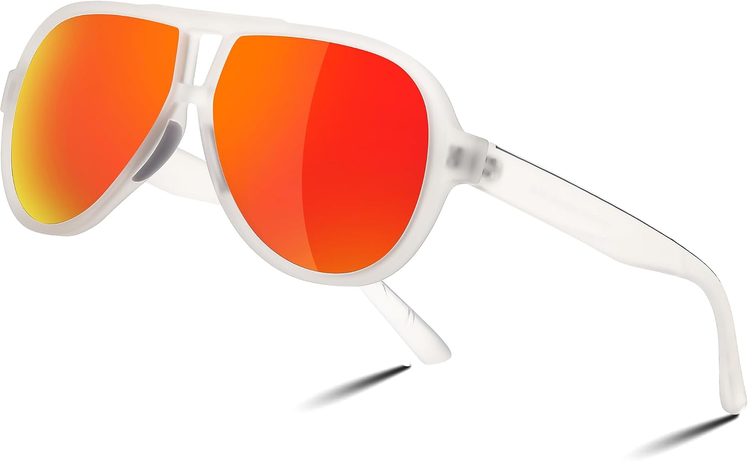 Polarized White Frame & Red Lens / 58 Millimeters | B0D421P4KY | FEISEDY Polarized Sunglasses, TAC HD Lens, TR-90 Frame Lightweight, Retro Sunglasses for Women Men UV400 Protection B0171