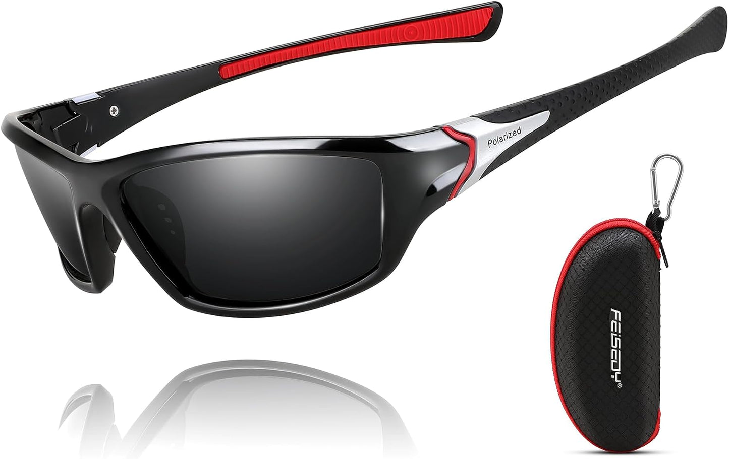 Black Red Frame/Grey Lens / 70 Millimeters | B09CTQ21LG | FEISEDY Classic Men Polarized Sports Sunglasses Night Driving Yellow Lenses Cycling Fishing Driving Glasses B2674
