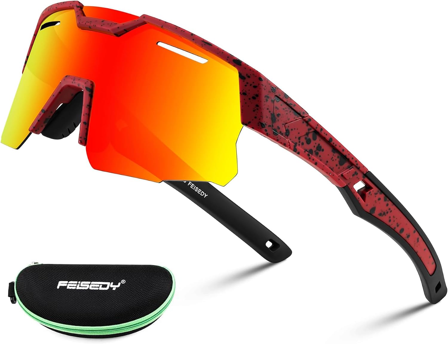 006 Red Frame Red Mirrored Lens / Large | B0D78S1P33 | FEISEDY Kids Teens Baseball Polarized Sunglasses Sports Cycling Glasses for Youth Boys Girls Age 8-16 B0157