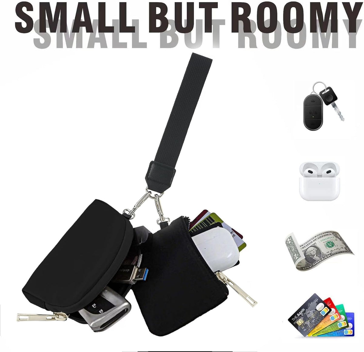 商品图片 3 | B0DPG84TLL | Small Portable Dual Pounch Wristlet, Detachable Coin Purse Pocket Gifts for Women Outdoors, Bank Card Mini Coin Purse
