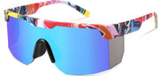 Red Frame | Blue Mirrored Lenses 07 / 66 Millimeters | B0CFFHYPN5 | FEISEDY Sunglasses Women Men Sports, 80s Visor Retro Neon Square Sun Glasses, Miorred Shades UV400 B0004