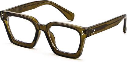 Transparent Olive Green / 50 Millimeters | B0CWRK3FFF | FEISEDY Blue Light Blocking Glasses Women Men Chunky Square Computer Glasses B0101