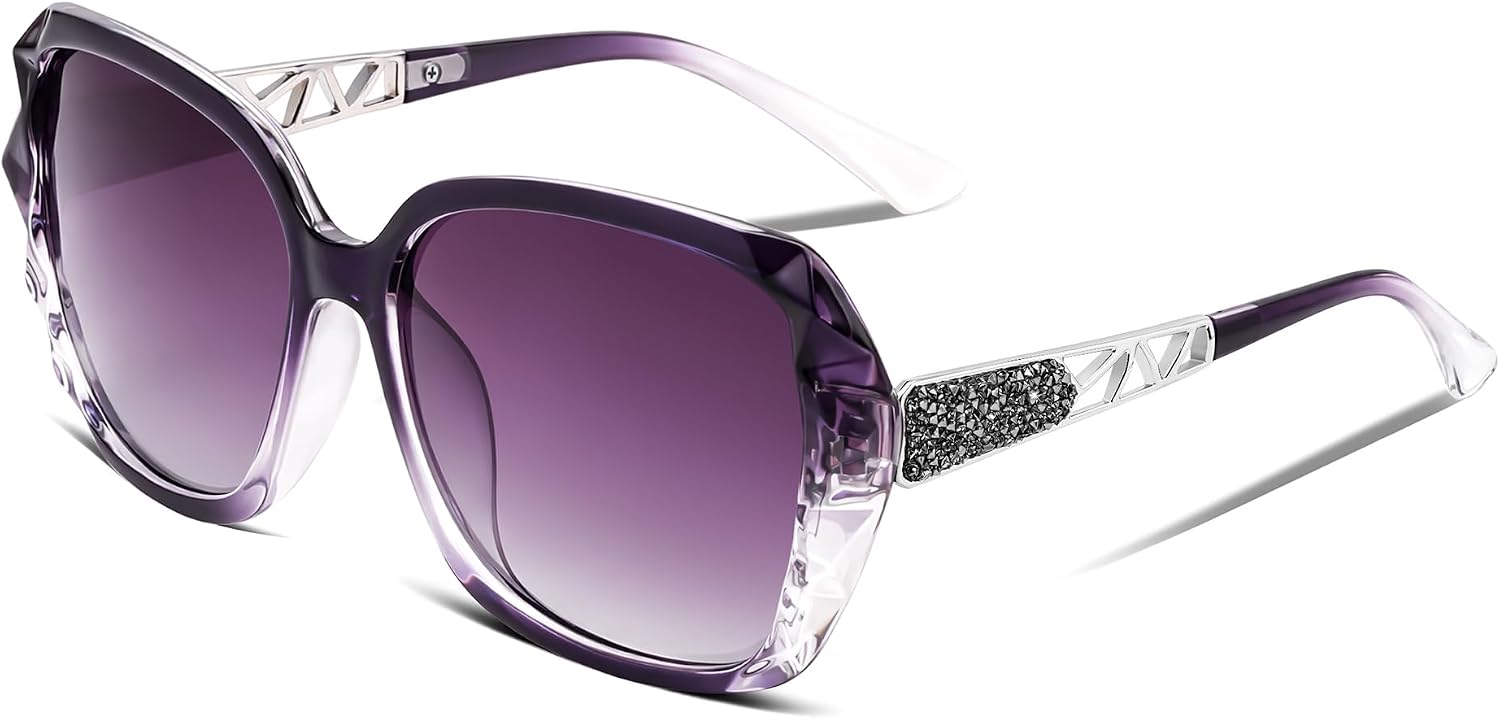 Violet Lavender / 56 Millimeters | B0GK5RQ9L6 | FEISEDY Polarized Women Square Sunglasses Sparkling Composite Shiny Frame B2289