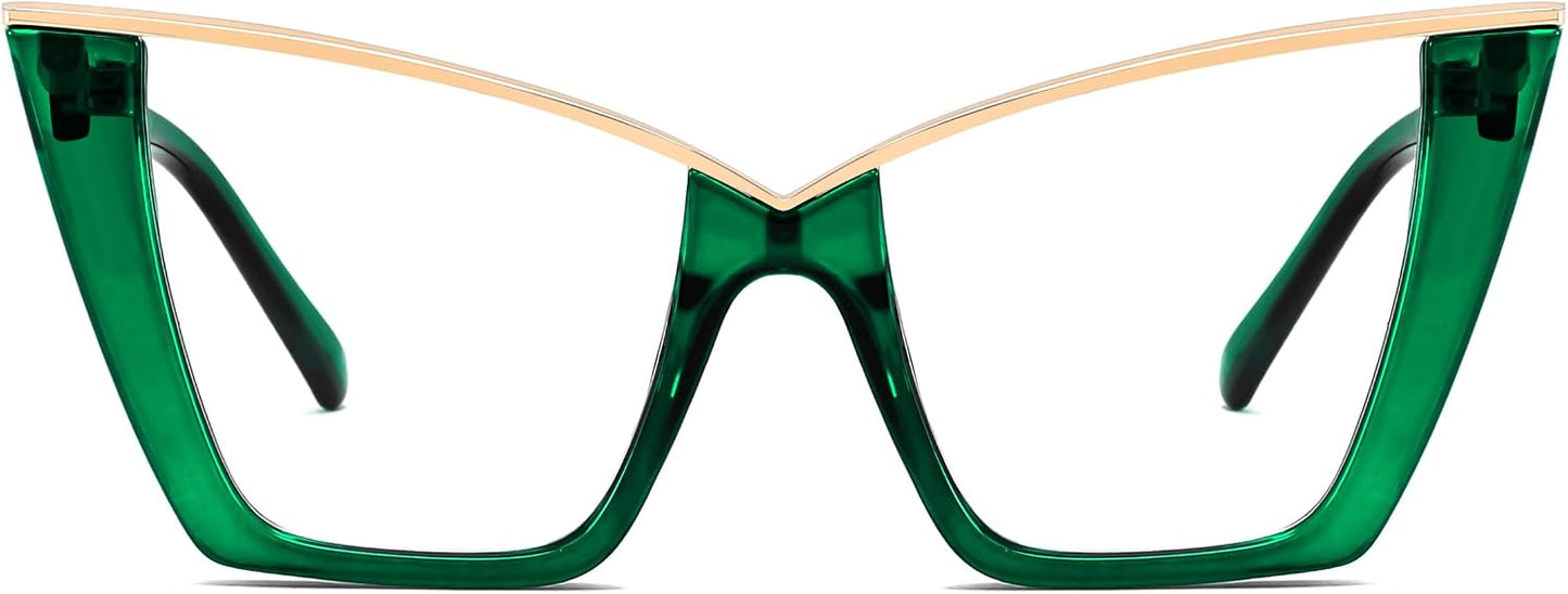 Transparent Deep Green / 50 Millimeters | B0H86Q219V | FEISEDY Fashion Cat Eye Blue Light Blocking Glasses for Women Fake Retro Eyeglasses Oversized Stylish Eyewear Frame B0240