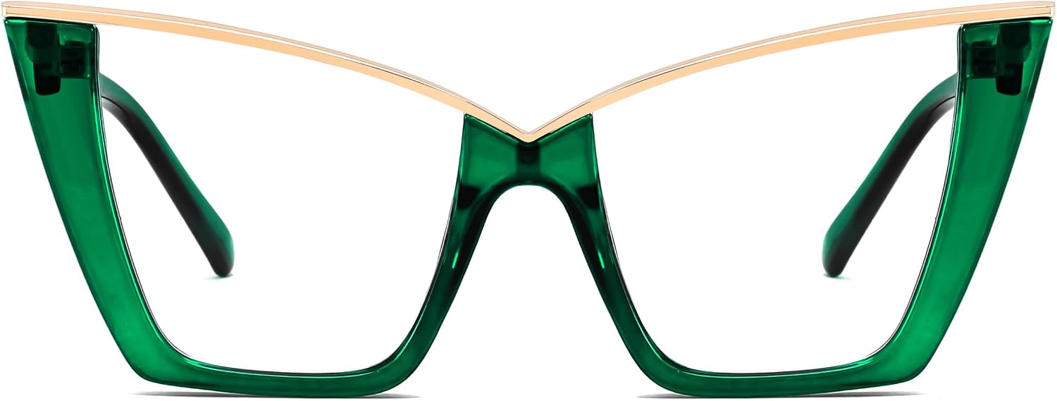 Transparent Deep Green / 50 Millimeters | B0H86Q219V | FEISEDY Fashion Cat Eye Blue Light Blocking Glasses for Women Fake Retro Eyeglasses Oversized Stylish Eyewear Frame B0240