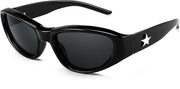 Black Frame Grey Lens / 51 Millimeters | B0CBTJJVTQ | FEISEDY Y2K Wrap Around Fashion Sunglasses for Women Men Trendy Futuristic 2000s Accessories Oval Sunglasses B1088