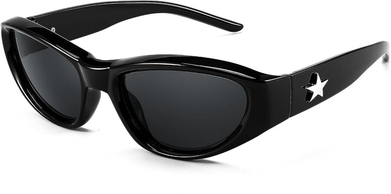 Black Frame Grey Lens / 51 Millimeters | B0CBTJJVTQ | FEISEDY Y2K Wrap Around Fashion Sunglasses for Women Men Trendy Futuristic 2000s Accessories Oval Sunglasses B1088