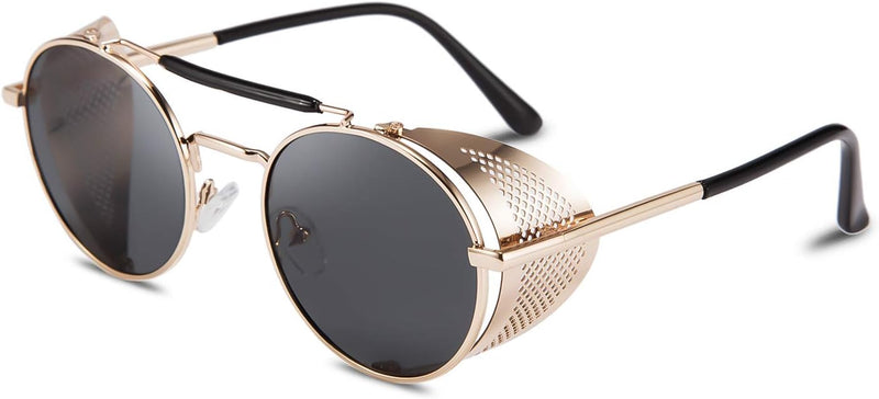 01 Black / 49 Millimeters | B07WZN4N9R | FEISEDY Steam Punk Sunglasses for Men Women Side Shield Round Steampunk Vintage Glasses Shades B2518