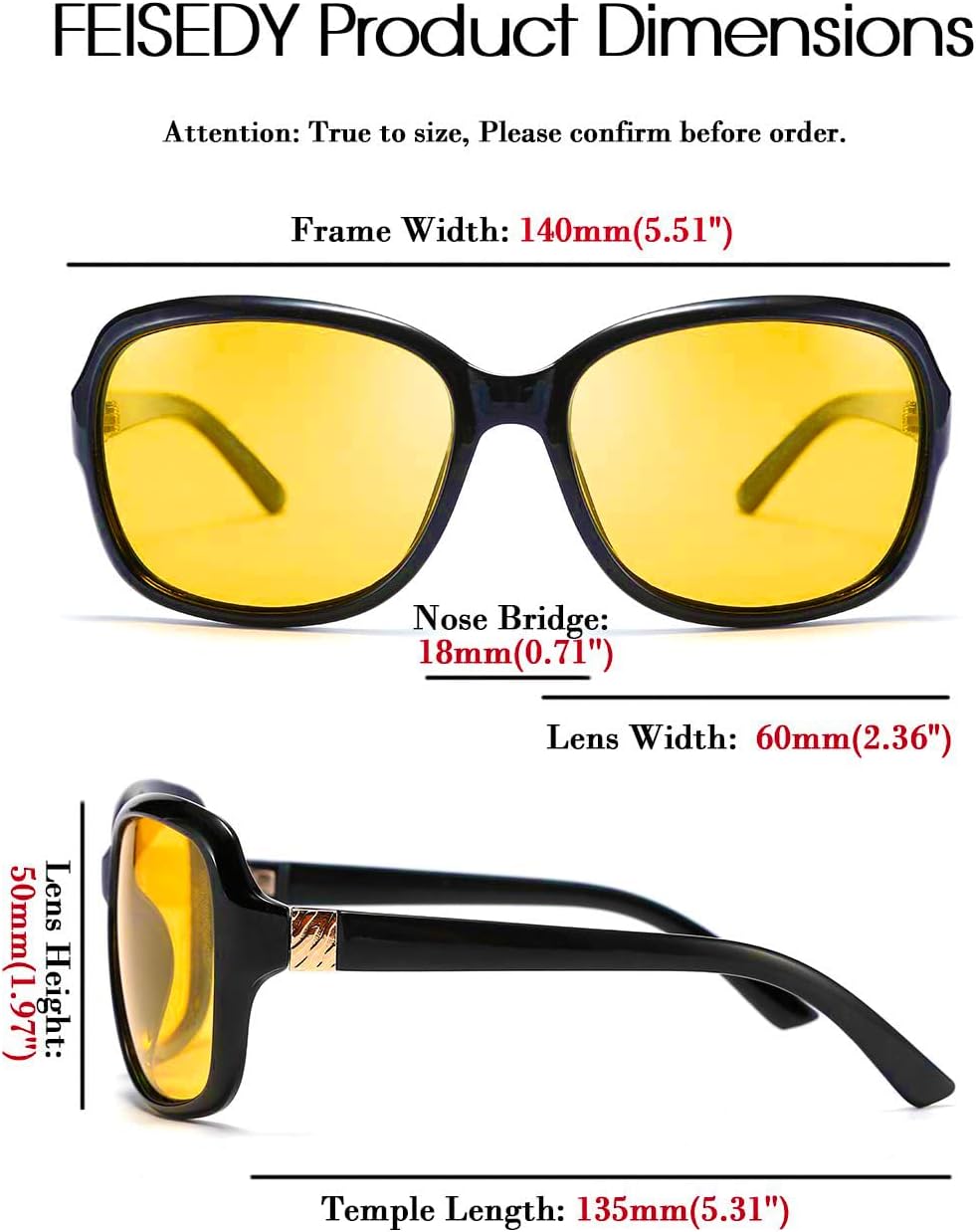 商品图片 40 | B081YY5RM3 | FEISEDY Classic Womens Night Glasses Driving Anti Glare Wrap Around Yellow Sunglasses B2548